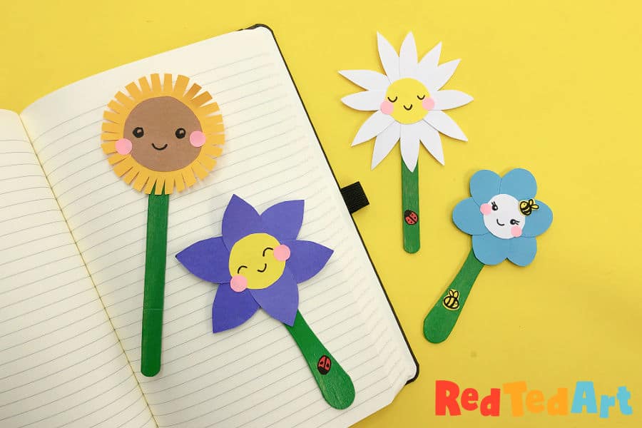 Popsicle Stick Flower Bookmarks DIY - Red Ted Art - Kids Crafts