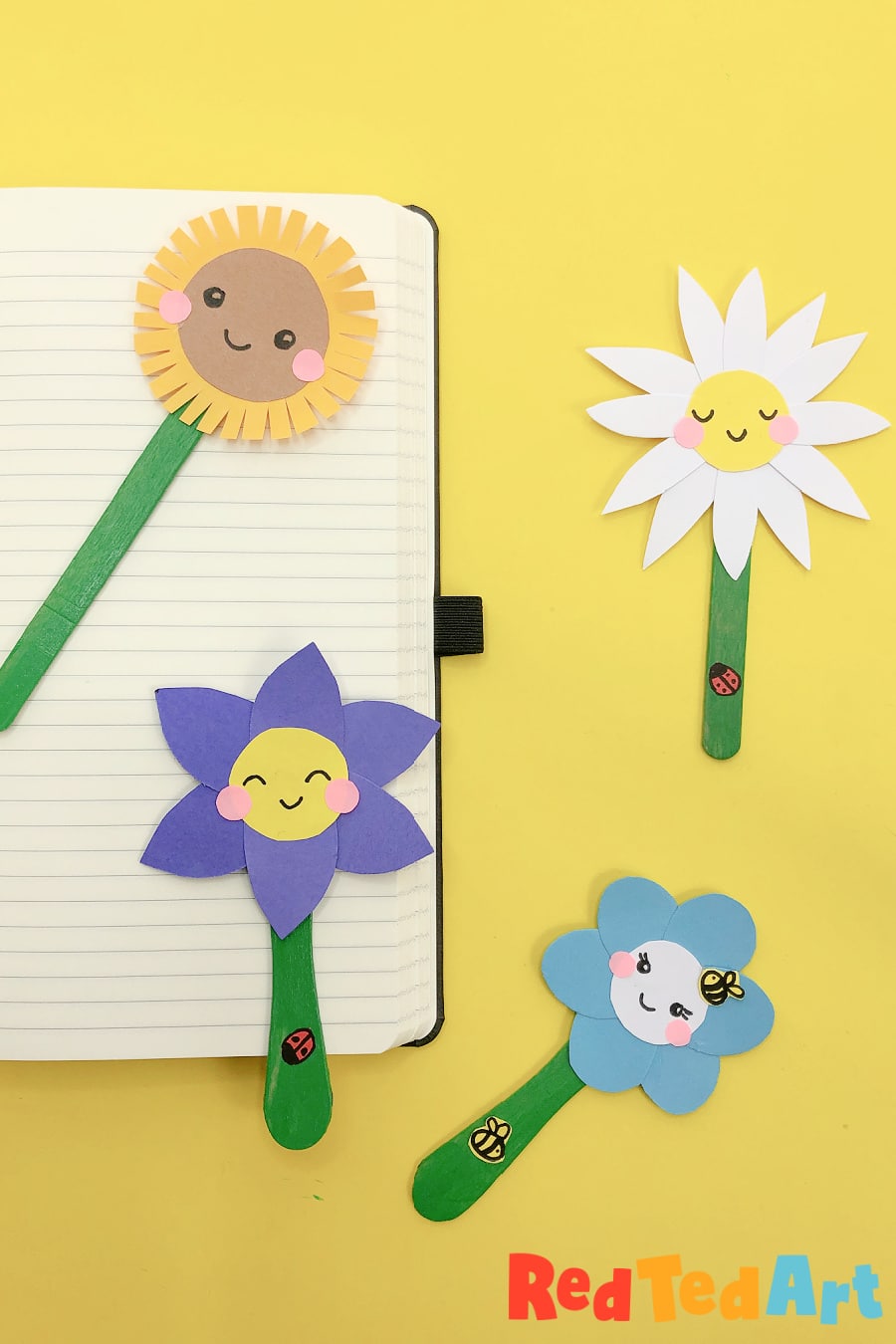 Popsicle Stick Flower Bookmarks - easy gifts for kids to make