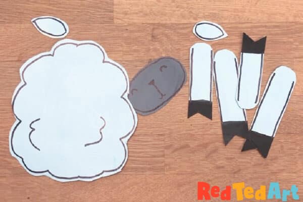 final cardboard box shapes for sheep puppet