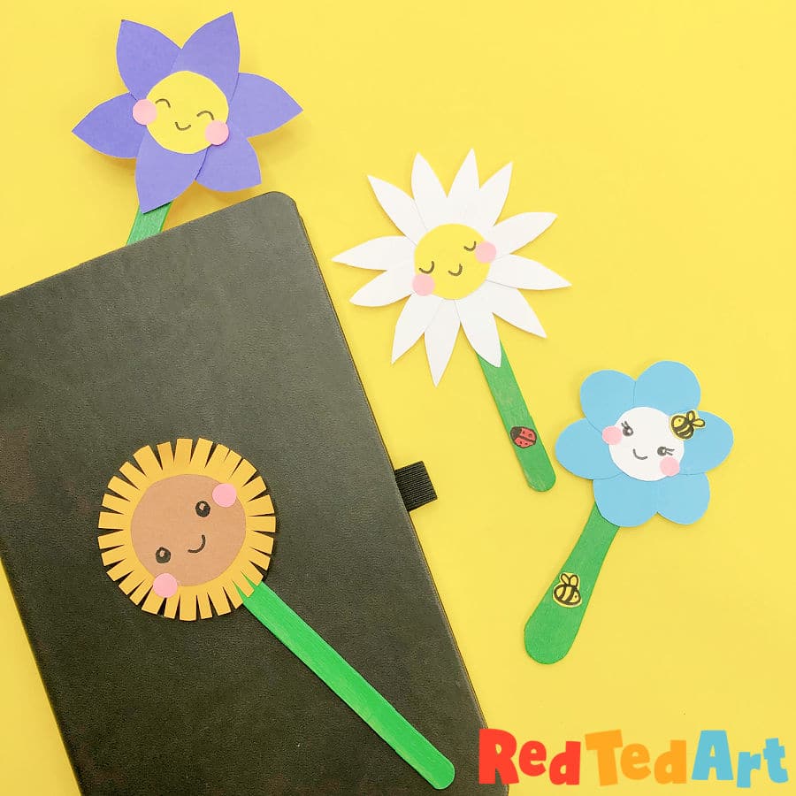 Popsicle Stick Flower Bookmarks DIY - Red Ted Art - Kids Crafts