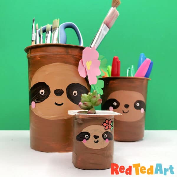 Come and make some fun adn easy Sloth Pen Pots with us today. Recycle old plastic pots or tin cans to make great Sloth Pencil Holders for Back to School
