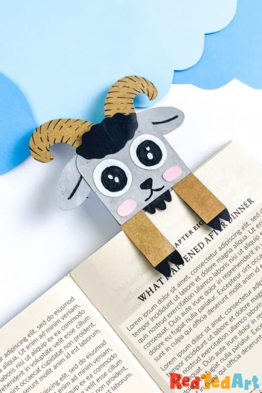 Easy DIY Goat Bookmark Craft for kids - includes Goat Template. A fun paper craft for Three Billy Goats Gruff or Year of the Goat 2027 crafts