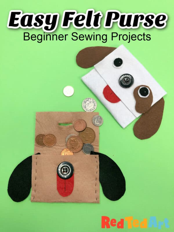 cute sewing project for kids, learn how to sew a felt puppy purse