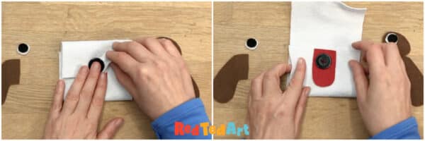position the felt dog purse tongue and button